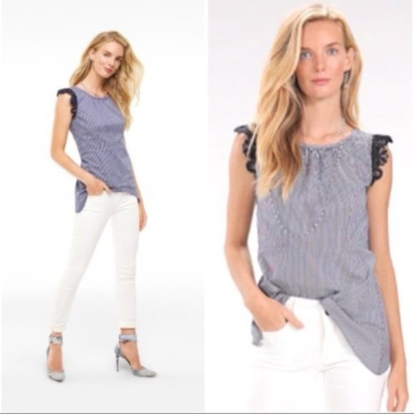 CAbi 5727 Lace Flutter Top Small EUC - Picture 1 of 9